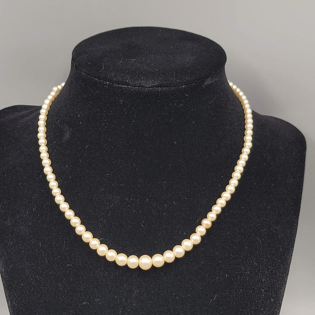 Vintage Necklace Faux Pearl Glass Bead Hand Knotted 7mm 19"
