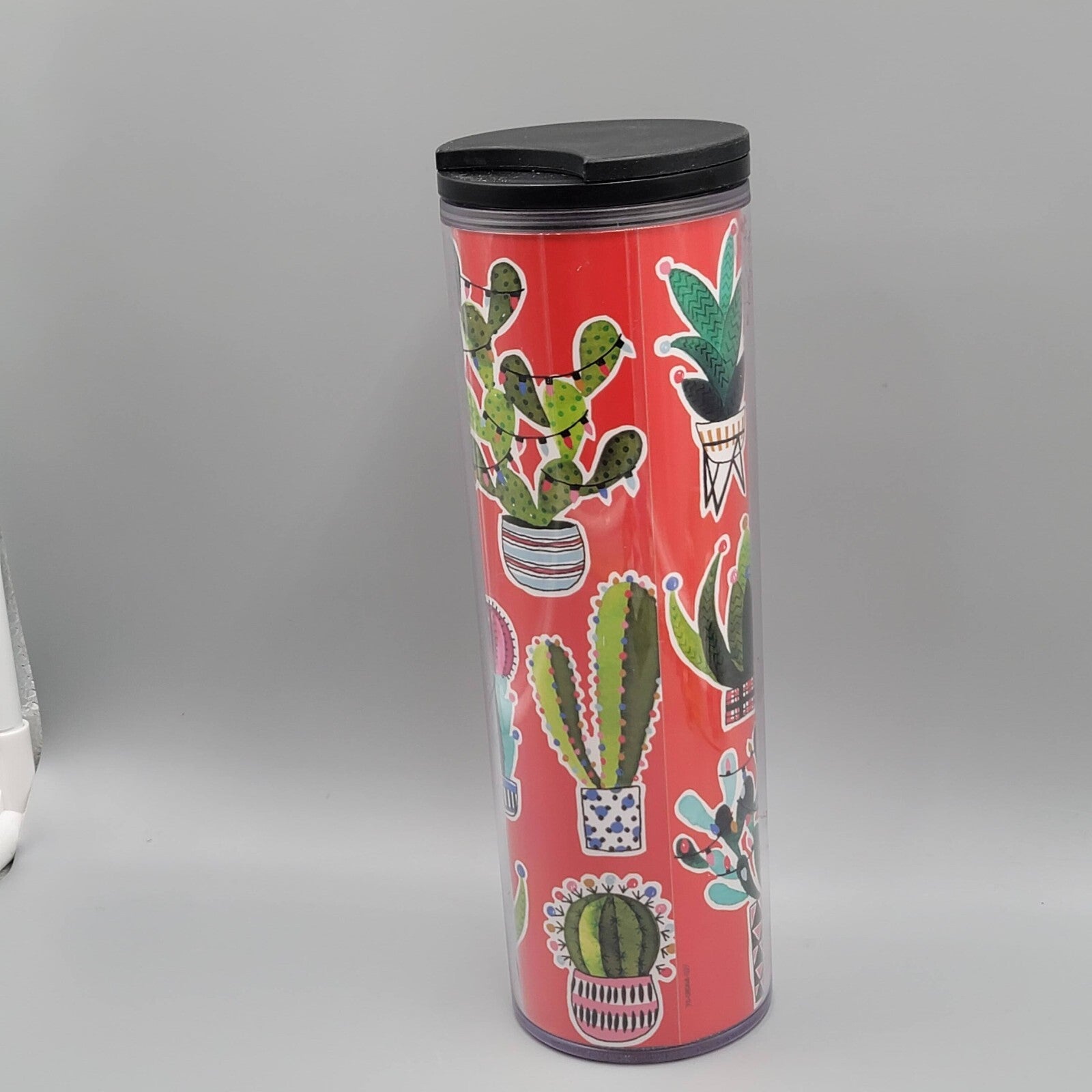 Starbucks 2017 red travel mug tumbler 16 oz Cactus plant cold hot logo succulent
