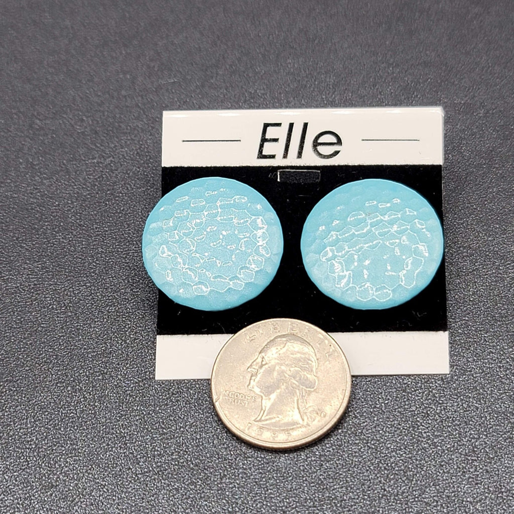 Vintage Pierced Earrings Textured Blue Enamel Discs Circle 1" Shimmer