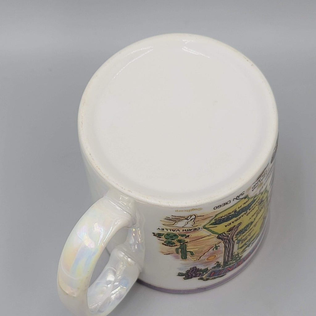 Vintage California Coffee Mug Map Souvenir Iridescent Glaze