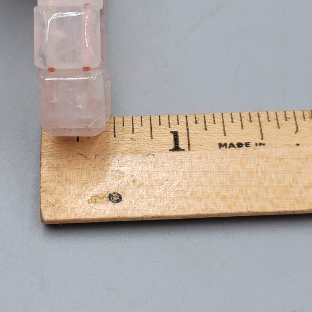 Pink Quartz Square Bead Bracelet Elastic 6.5"