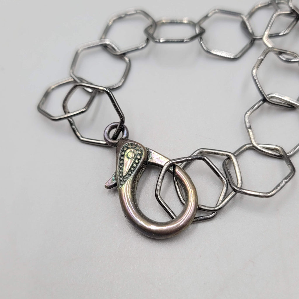 Bead Necklace Bronze tone Gunmetal Gray Large Link Chain 26"