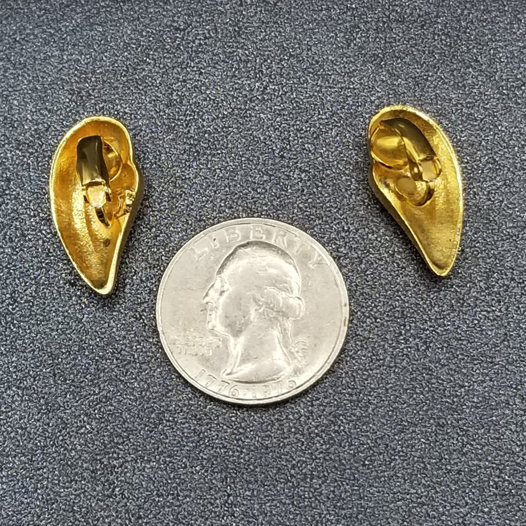 Vintage Clip on Earrings Gold Plated Statement Drop Stud 1"