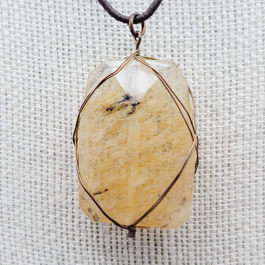 Natural Quartz Pendant Necklace Brown Leather Cord 16"-19"
