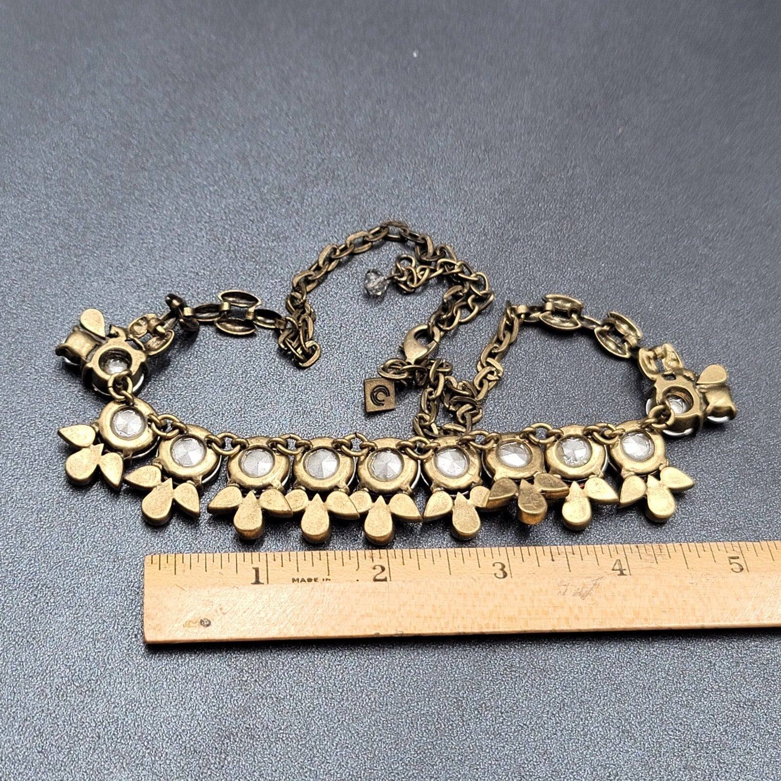 Purple Rhinestone Necklace Bronze tone Bid Statement Chain  20" - 22"