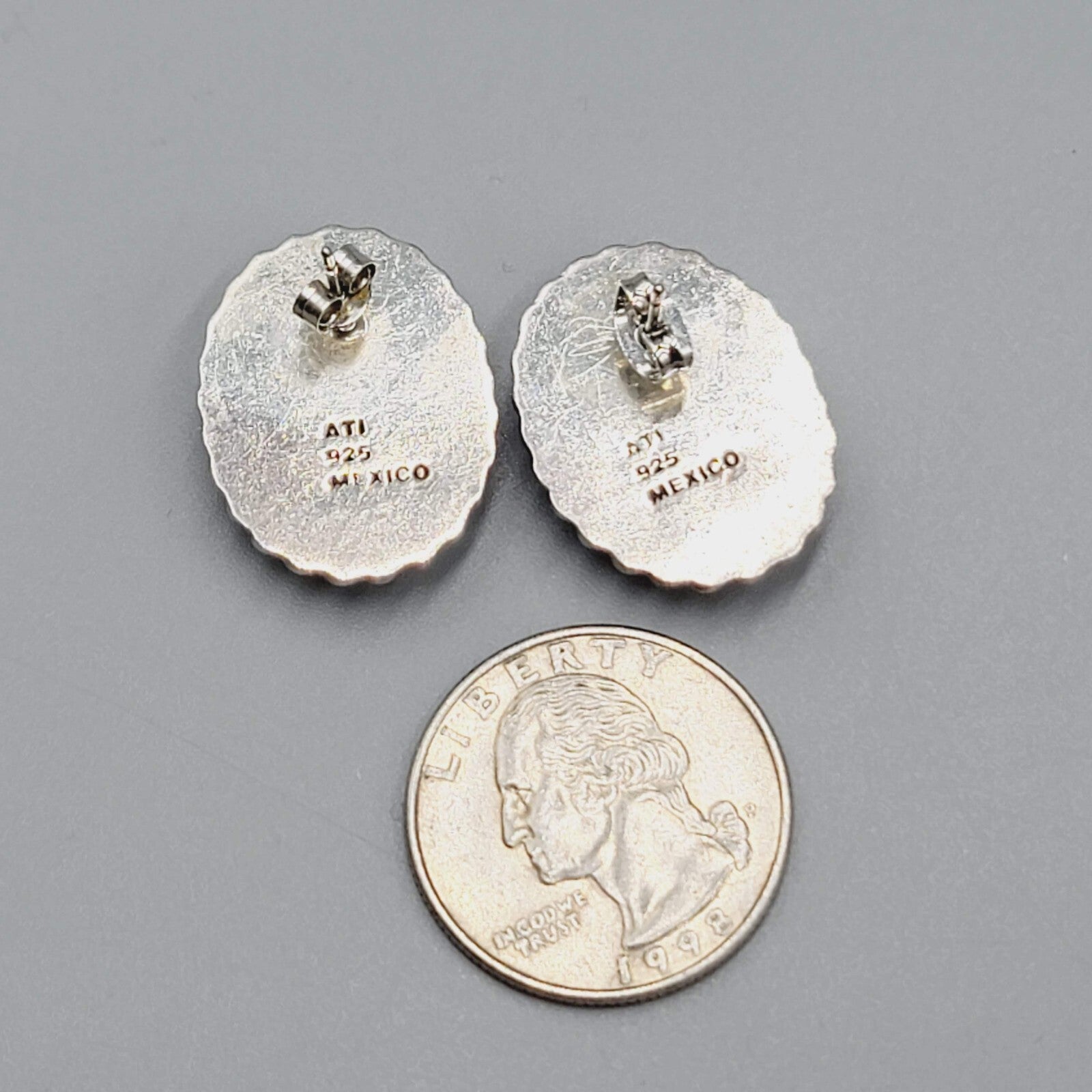 Vintage Signed ATI Mexico Sterling Silver MOP Pierced Earrings Mother of Pearl