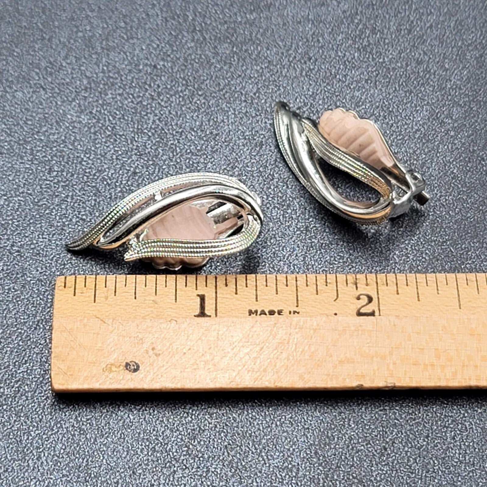 Vintage Sarah Cov Clip on Earrings Open Work Silver tone Climber 1.25"