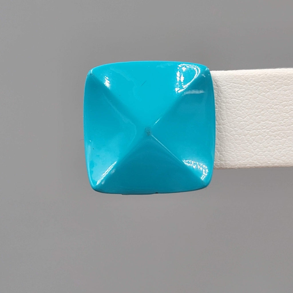 Vintage Blue Beveled Square Pierced Earrings 3/4"