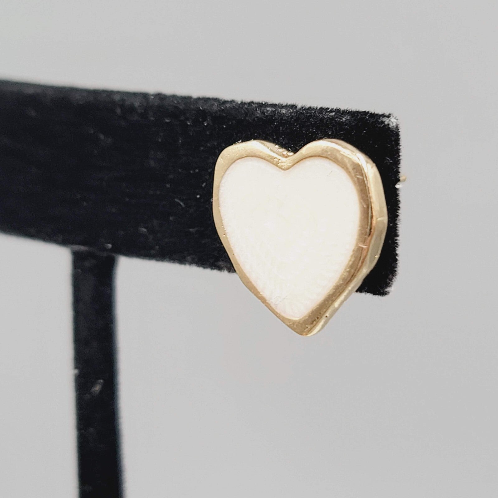 White Heart Pierced Earrings Enamel Gold tone Studs  5/8"