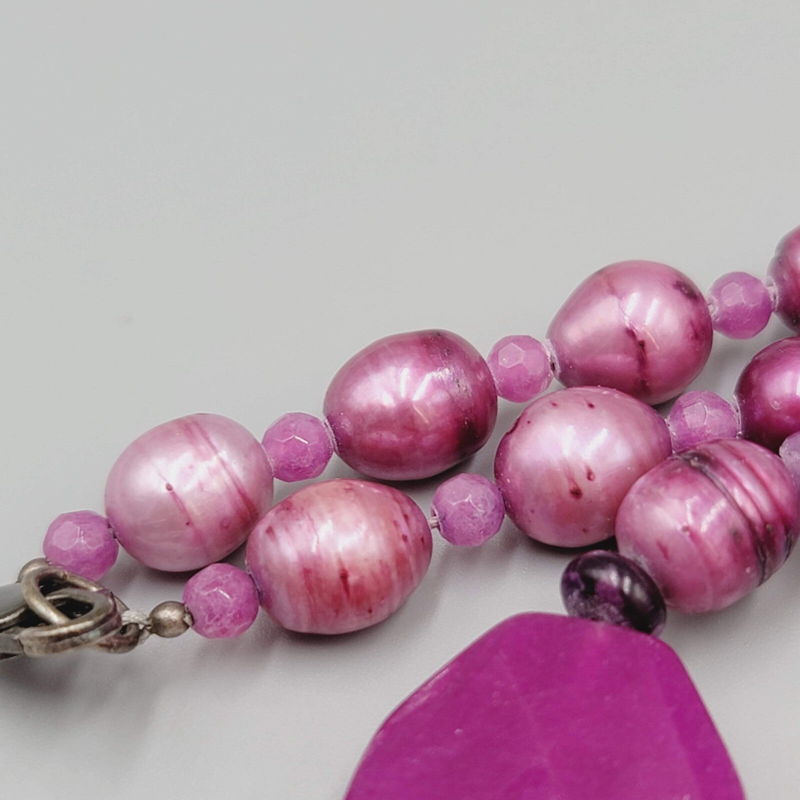 Purple Gemstone Bead Necklace Pearl Amethyst 30"
