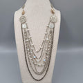 Multi Chain Necklace Silver tone White Cats Eye Bead 28"