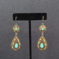 New Boho Pierced Earrings Multicolor Enamel Round Teardrop Blue Dangle 2.25"