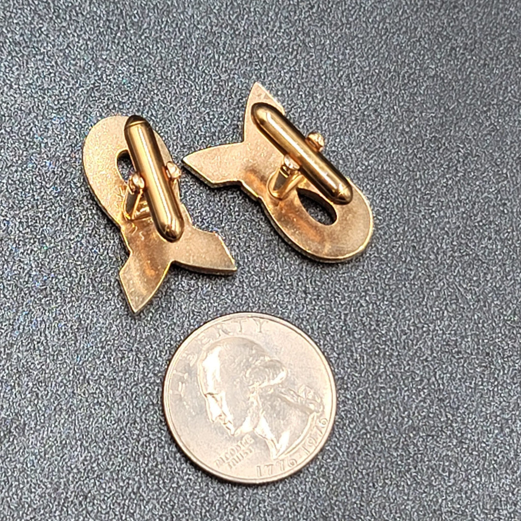Vintage Mens Cufflinks Gold Plated Awareness Ribbon Design 1"