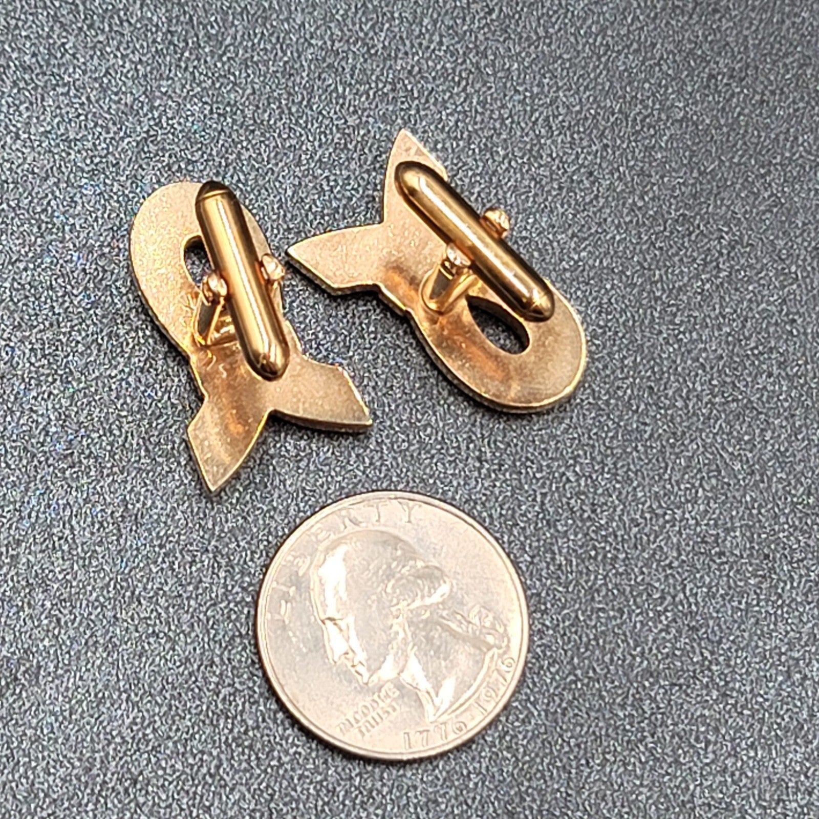 Vintage Mens Cufflinks Gold Plated Awareness Ribbon Design 1"