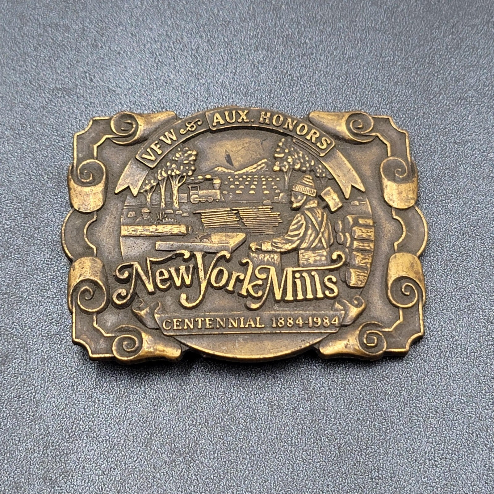 Vintage New York Mills VFW AUX Honor Centennial 1884-1984 100 Year Belt Buckle