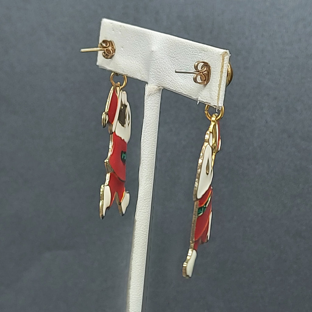 Christmas Pierced Earrings Gold tone Red Enamel Santa Claus 1 1/2"