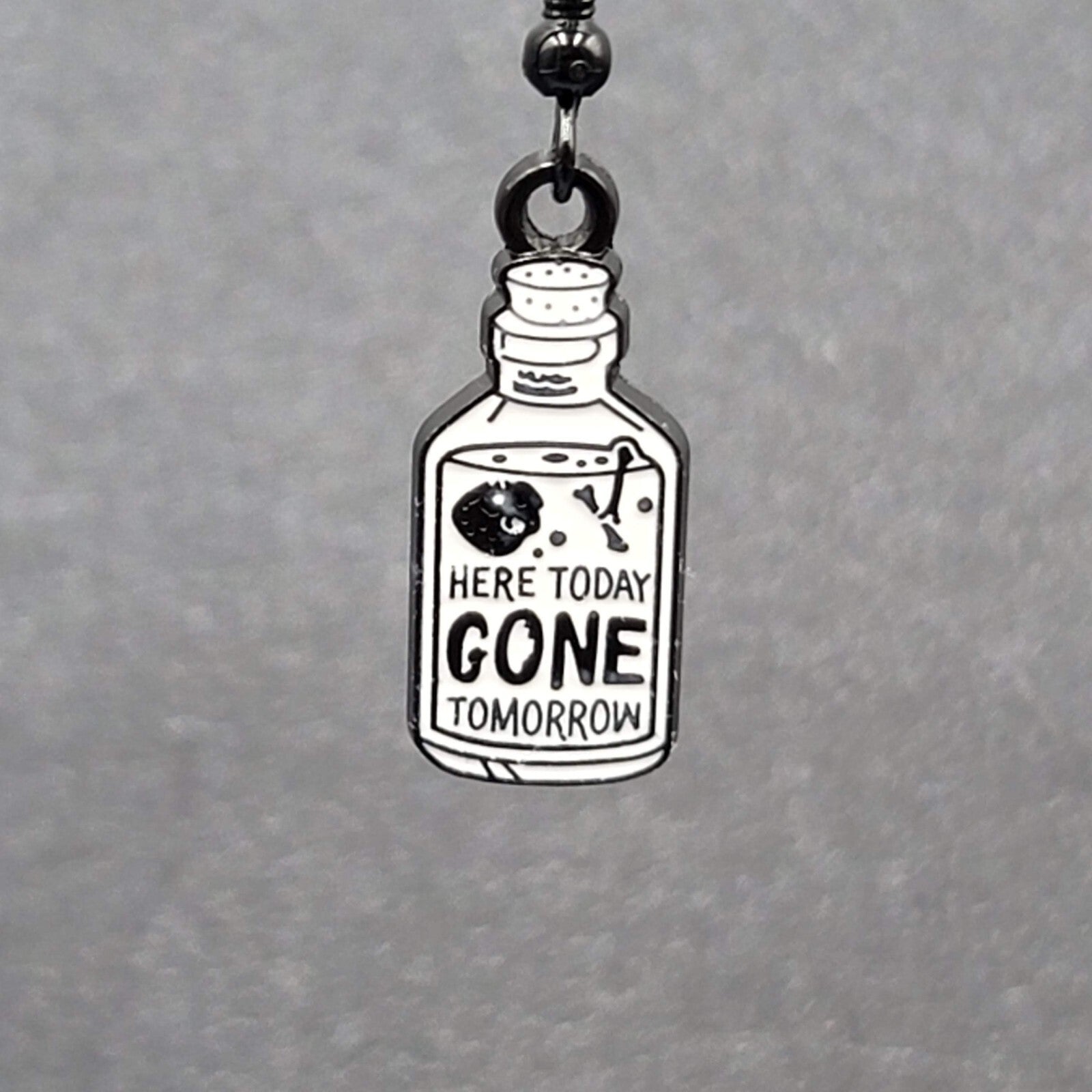 Poison Pierced Earrings Black White Enamel Dangle Here Today Gone Tomorrow 7/8"