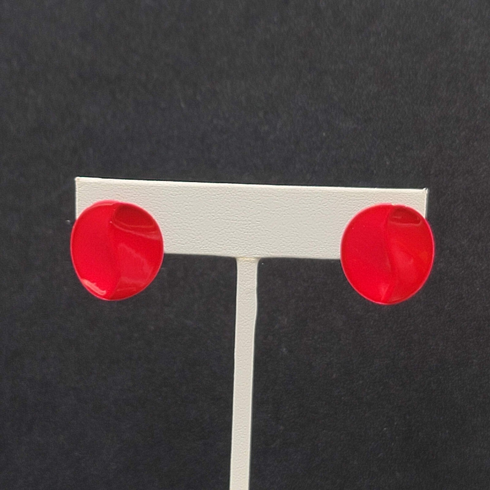 Vintage Pierced Earrings Red Enamel Crimped Round Studs 3/4"