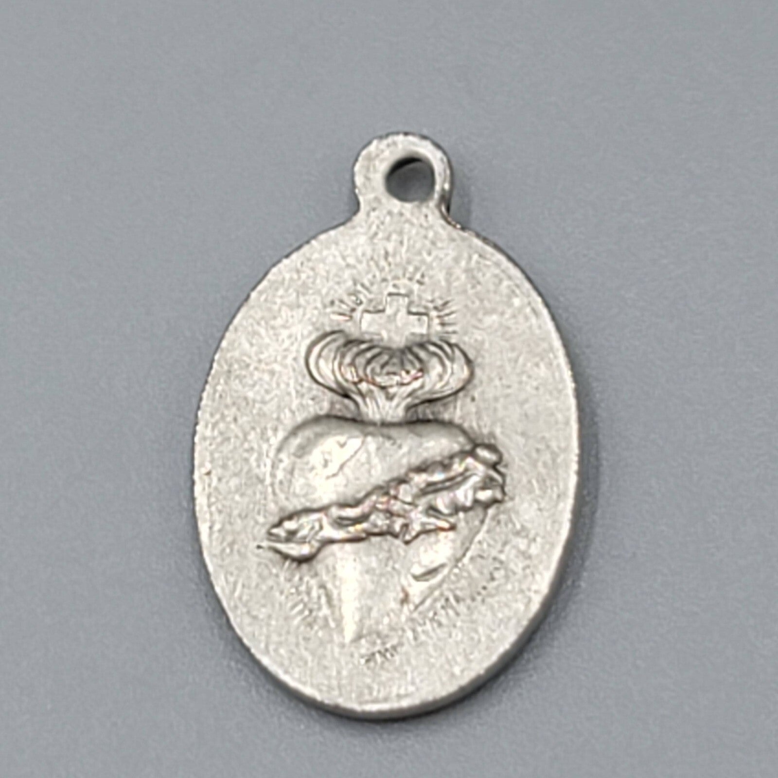 Vintage Catholic Sacred Heart Jesus Silver Tone Religious Medal Italy