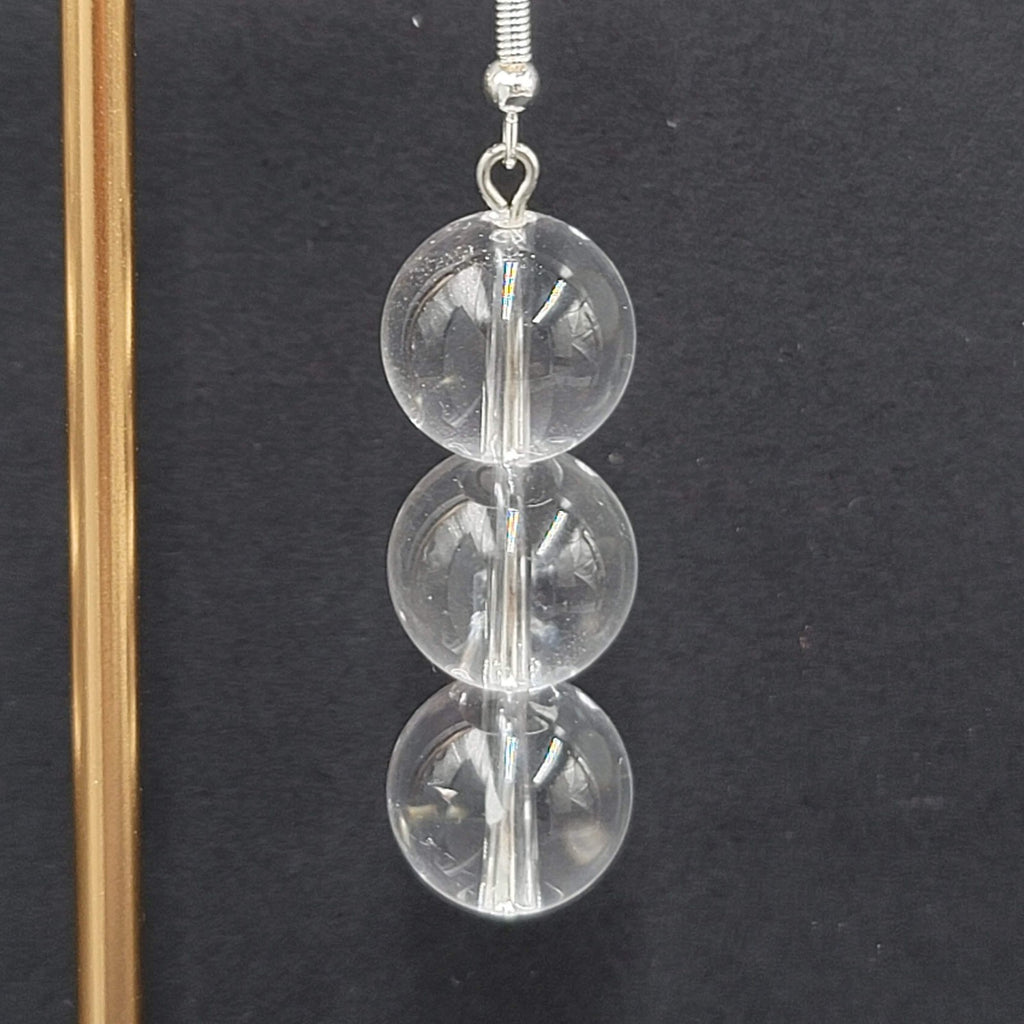 Sphere Glass Bead Dangle Pierced Earrings Silver tone 1.75"