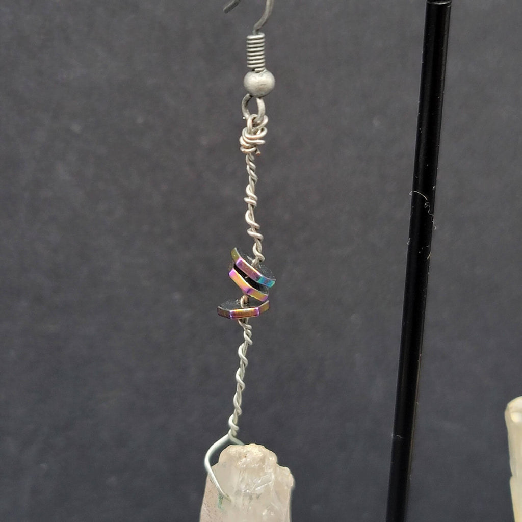 Artisan Crystal Pierced Earrings Boho Witchy Natural Dangle 2.75"