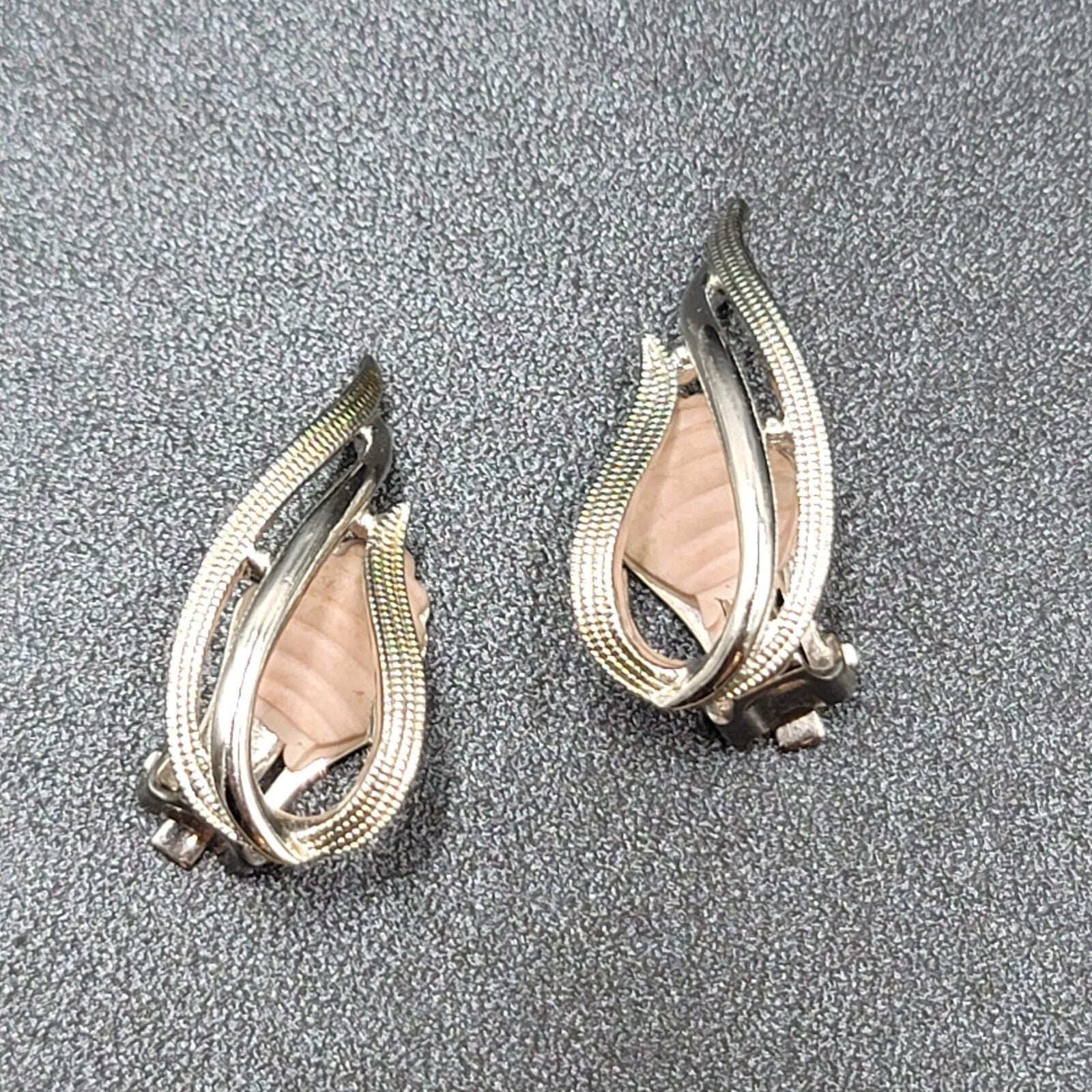 Vintage Sarah Cov Clip on Earrings Open Work Silver tone Climber 1.25"