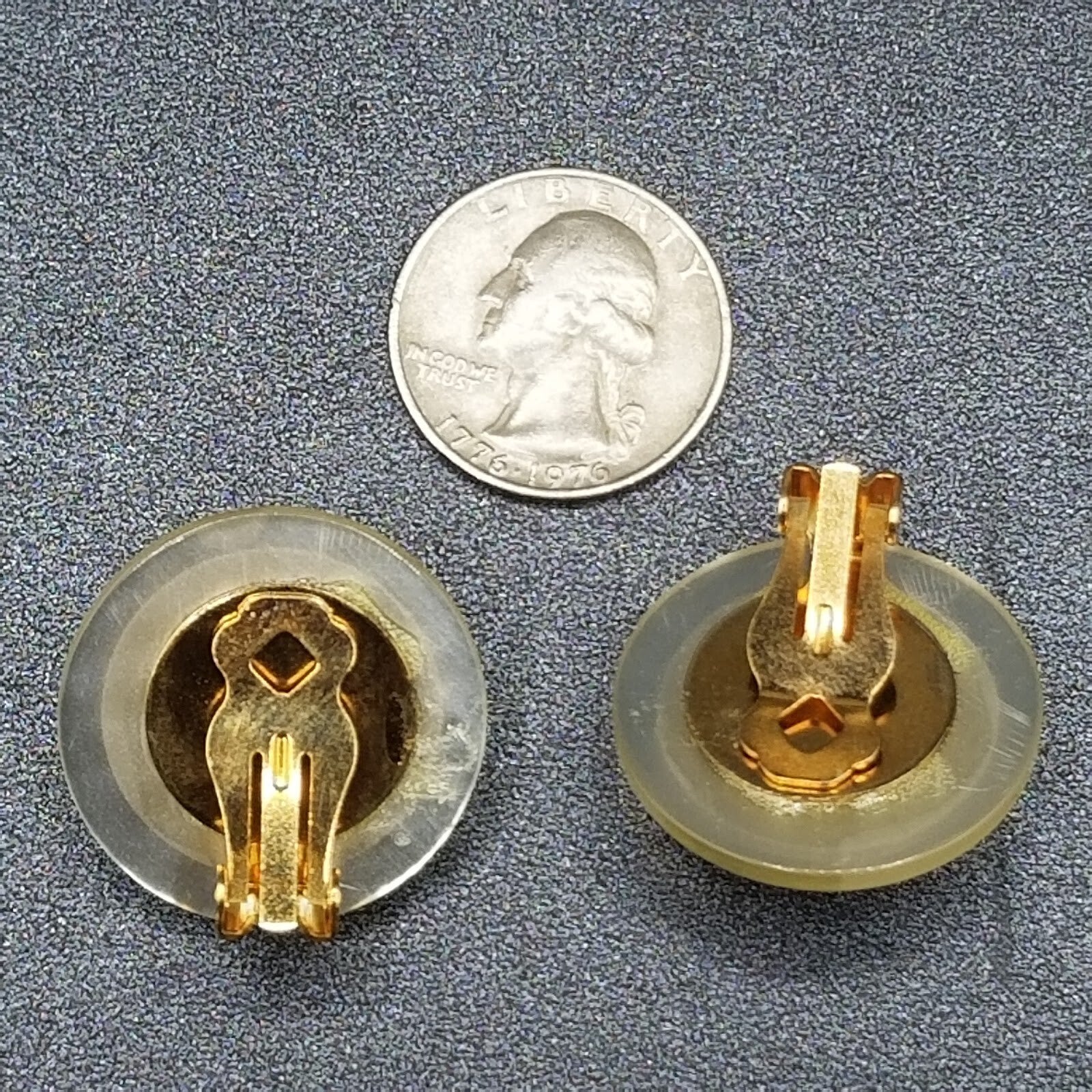 Clip on Earrings Gold tone Crystal Dome Acrylic Button Style Drop Stud 1 3/8" B