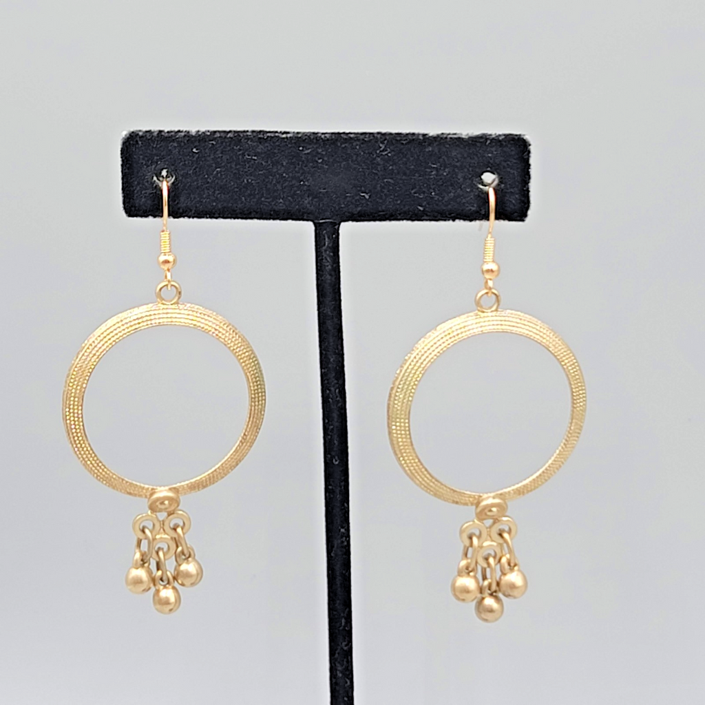 Vintage Open Circle Pierced Earrings Gold tone Dangle Charms 2 in