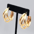Triple Hoops Pierced Earrings Gold tone Drop 1 1/8 in
