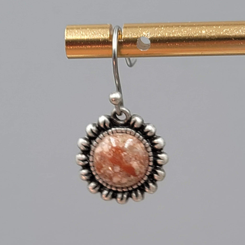 Round Stone Pierced Earrings Silver tone Dainty Dangle 1/2"