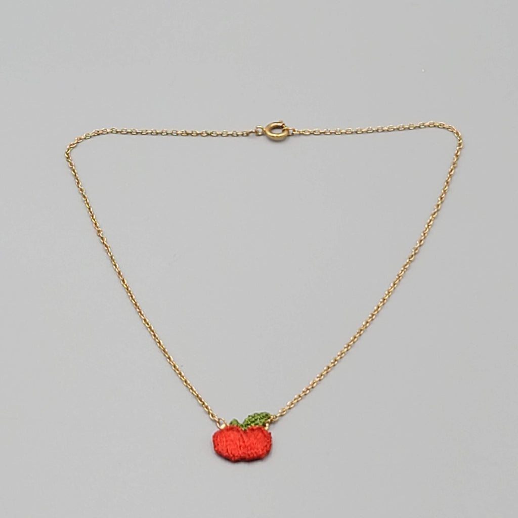 Vintage Apple Necklace CHILDRENS CHILDS Gold tone Chain 14"