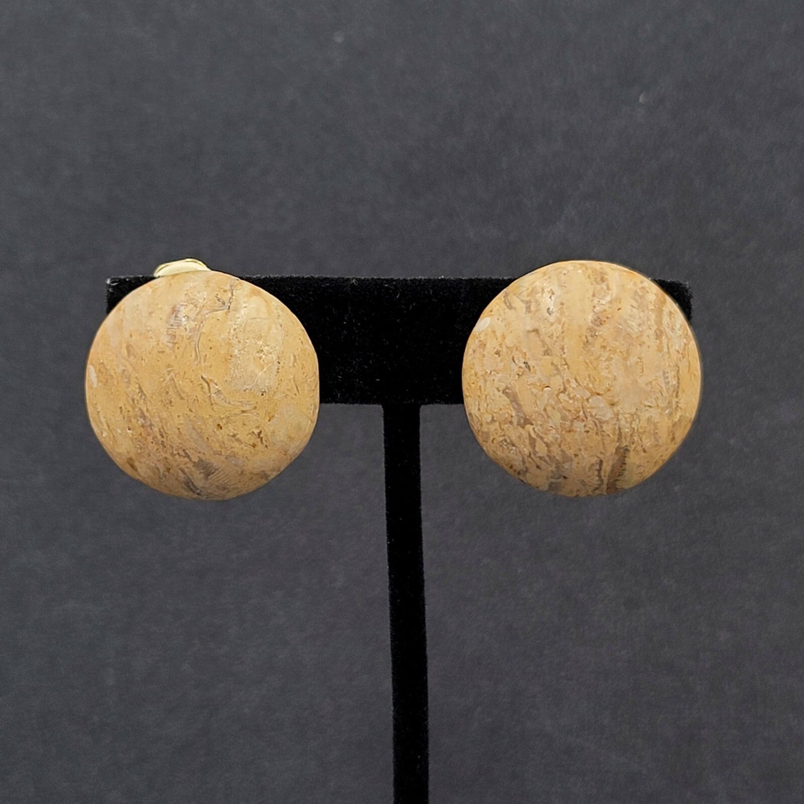 Vintage Clip on Earrings Agate Stone Dome Round 1"