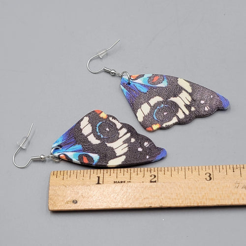 Butterfly Wing Pierced Earrings Blue  Statement Dangle 2.25"
