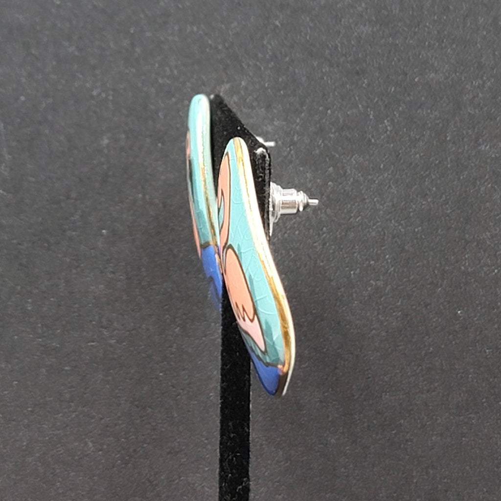 Vintage Flamingo Pierced Earrings Ceramic Hand Painted Drop 1.5"