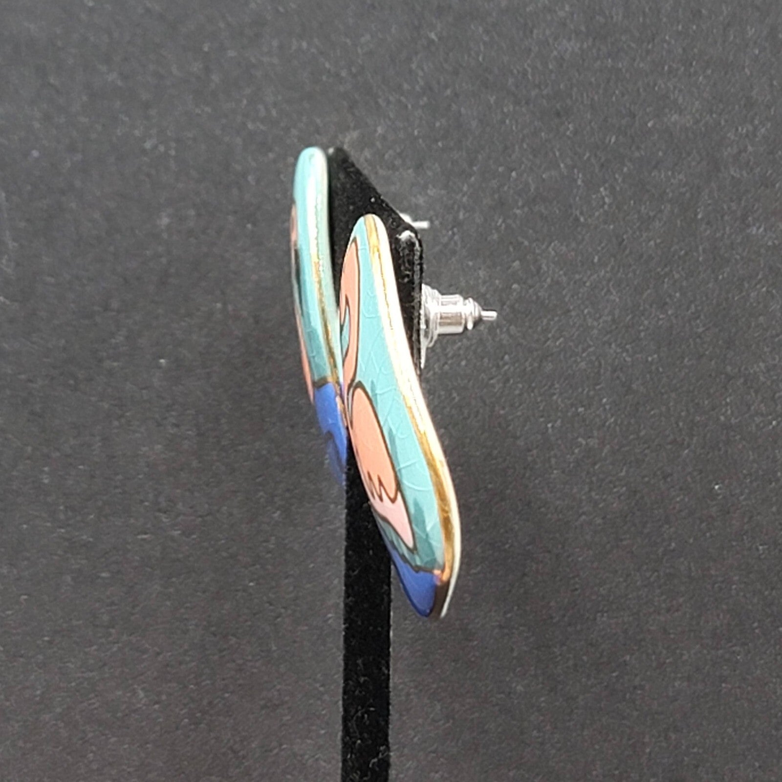 Vintage Flamingo Pierced Earrings Ceramic Hand Painted Drop 1.5"