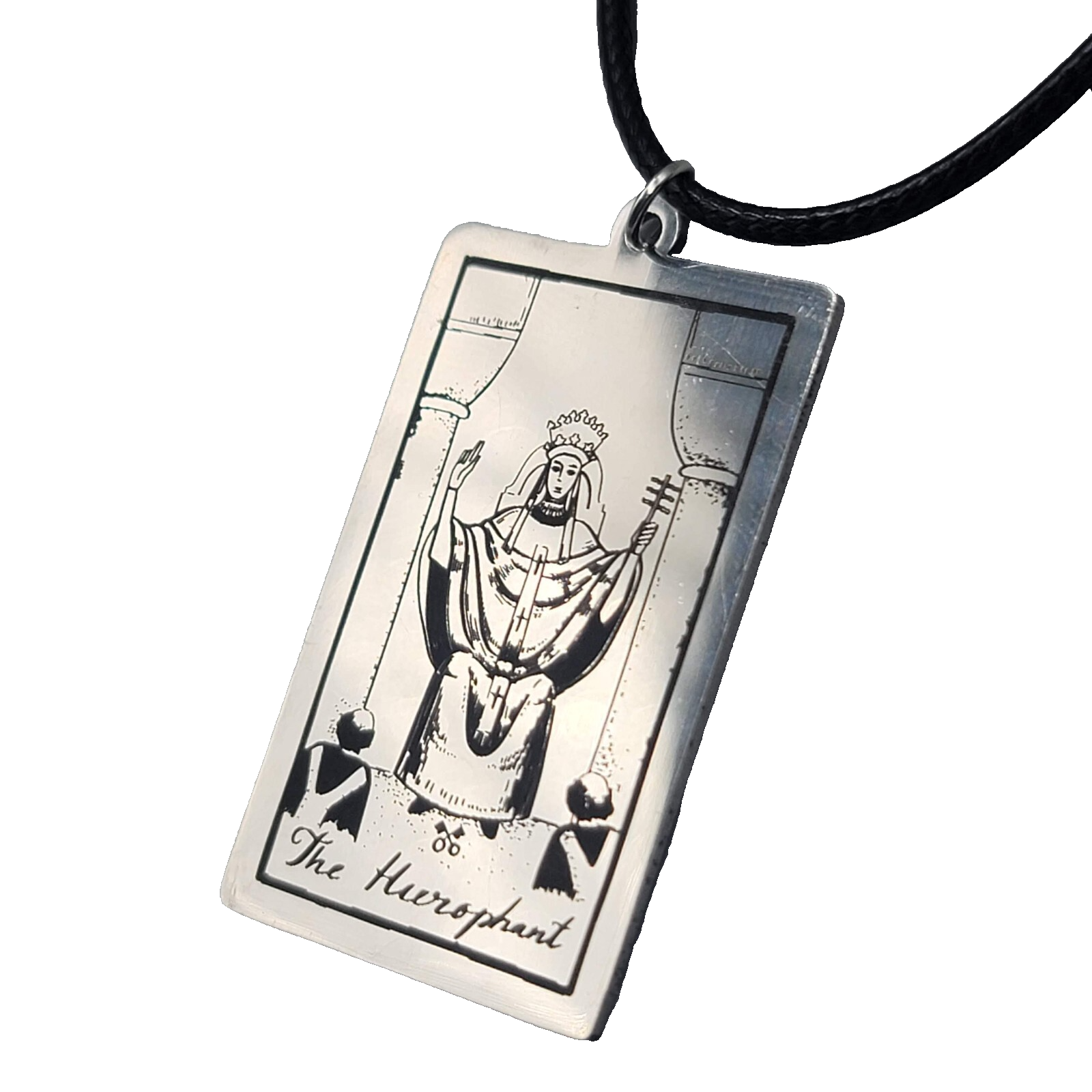 The HIEROPHANT Tarot Card Pendant Necklace Major Arcana Silvertone Black Cord 18