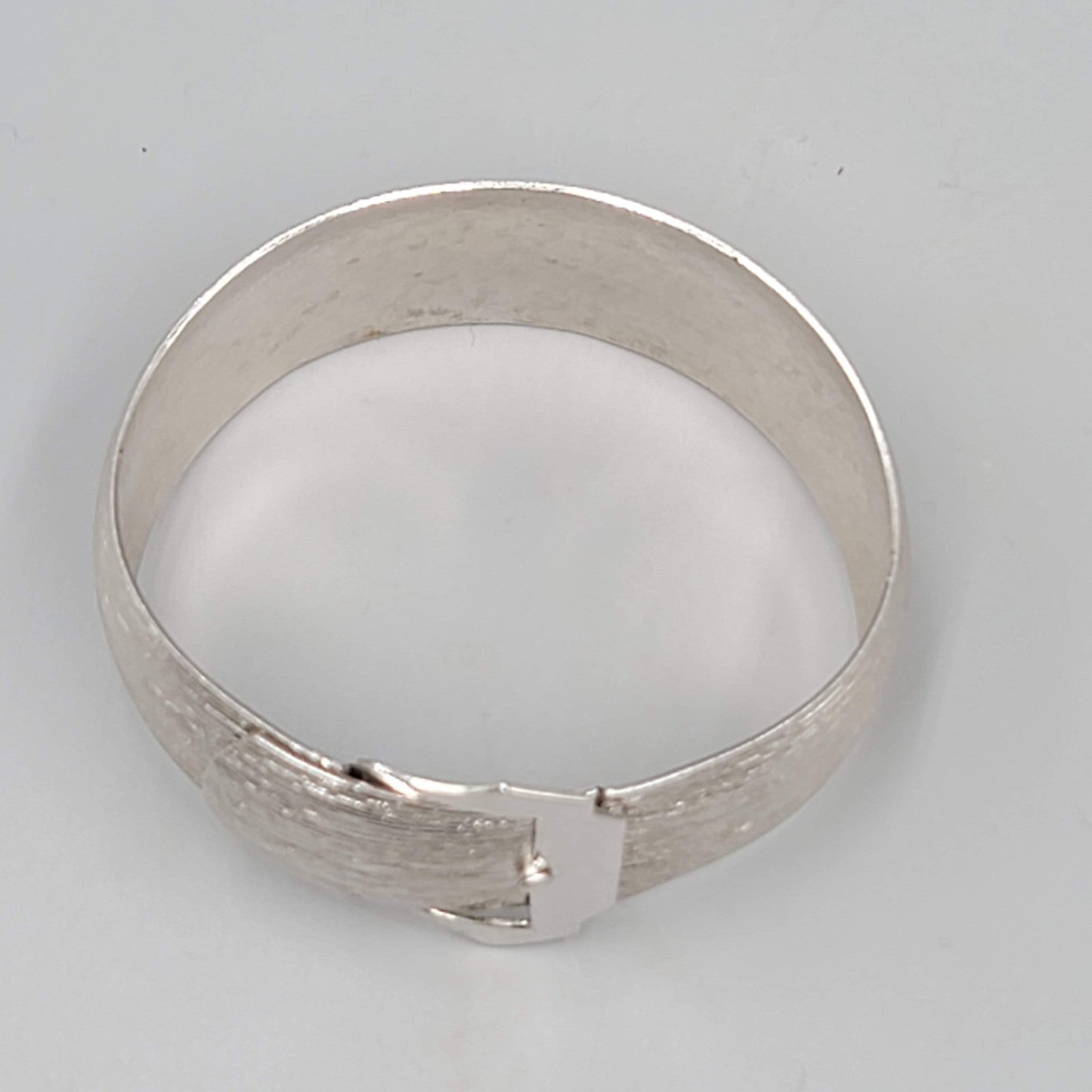 Vintage Buckle Bangle Bracelet Textured Silver tone 7 in