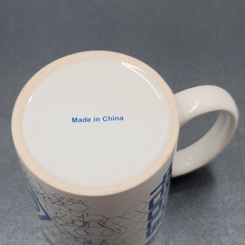 Matco Tools Vintage Ceramic Coffee Mug Cup White Blue Green Hex Design