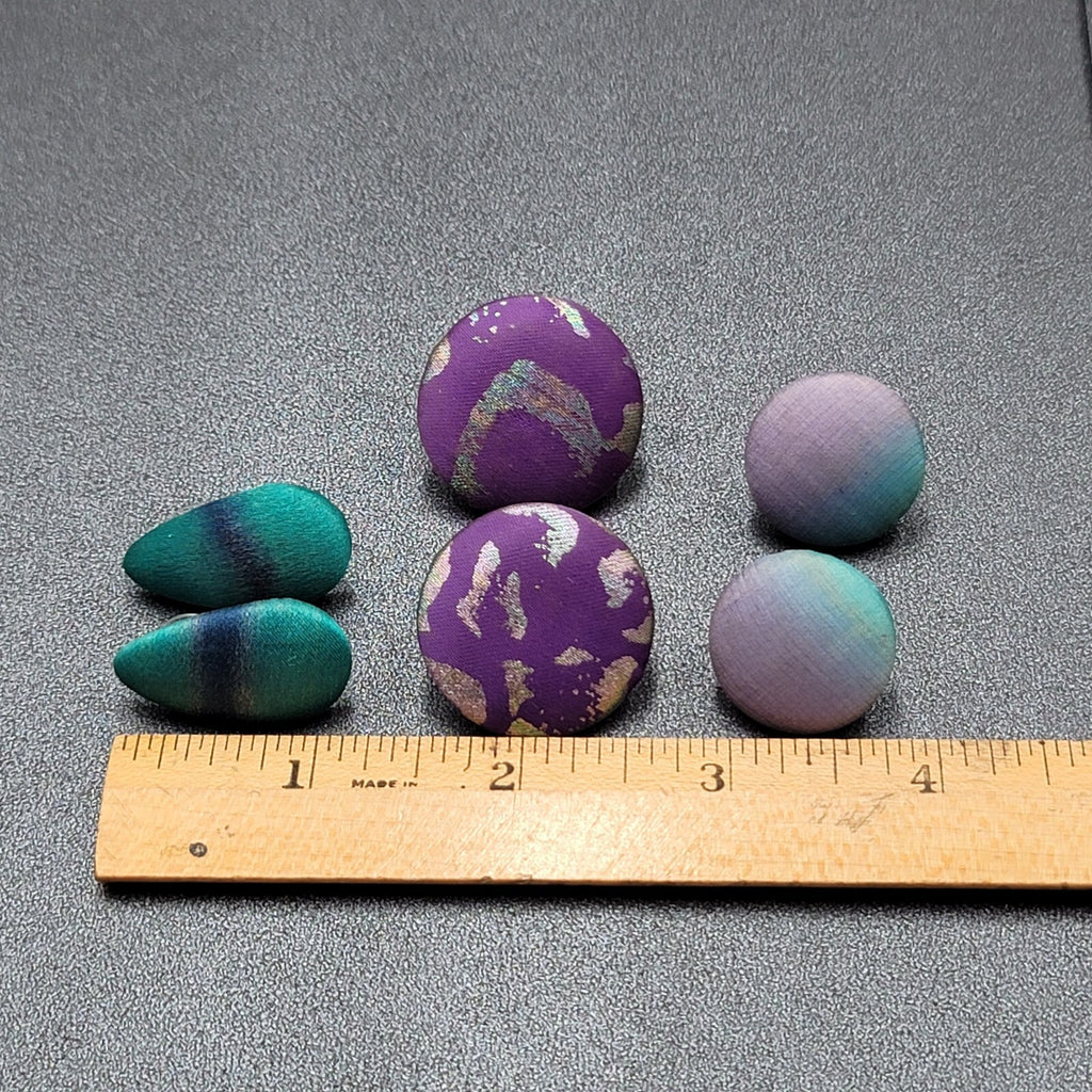 Lot of 3 Vintage Pierced Earrings Blue Purple Silk Wrapped Drop