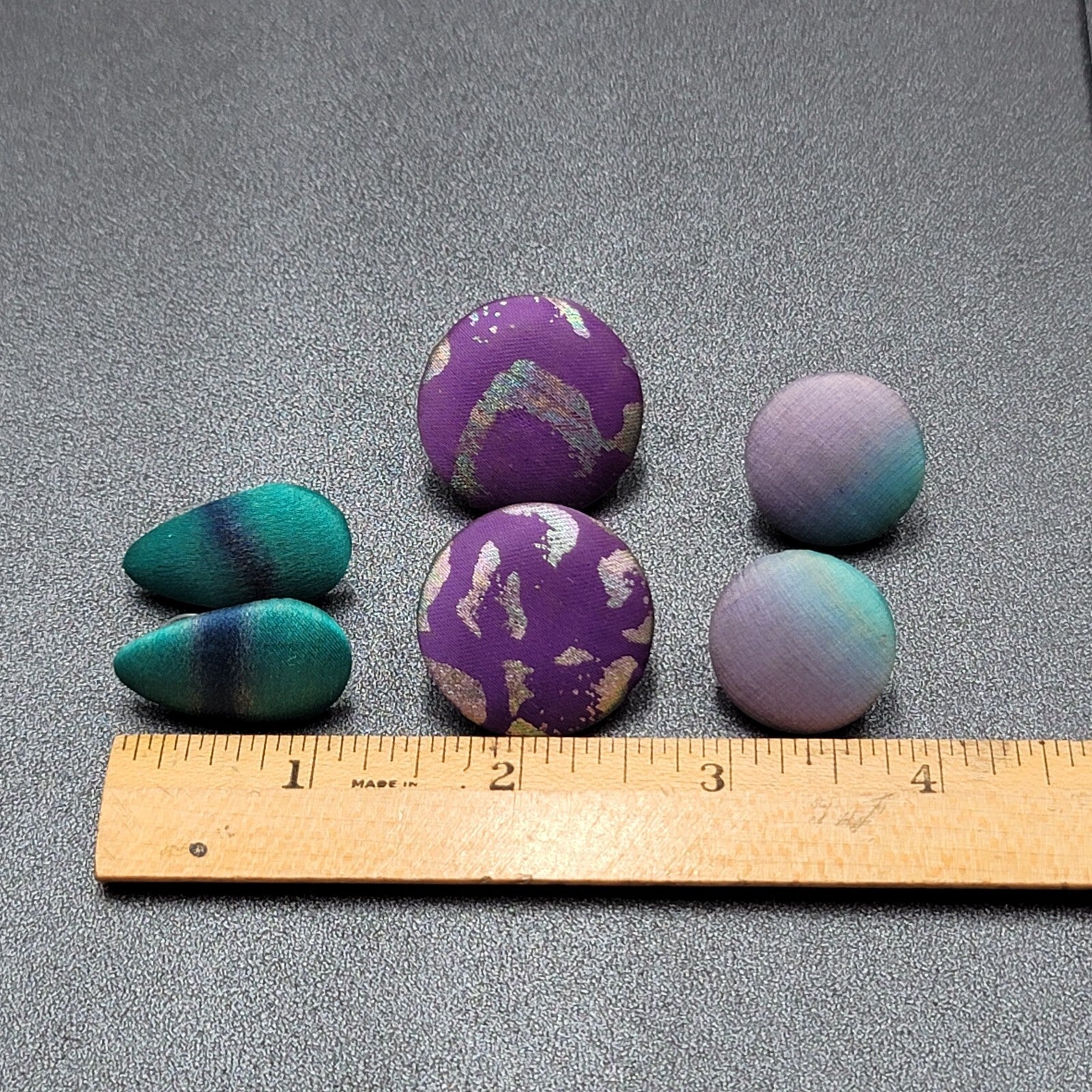 Lot of 3 Vintage Pierced Earrings Blue Purple Silk Wrapped Drop