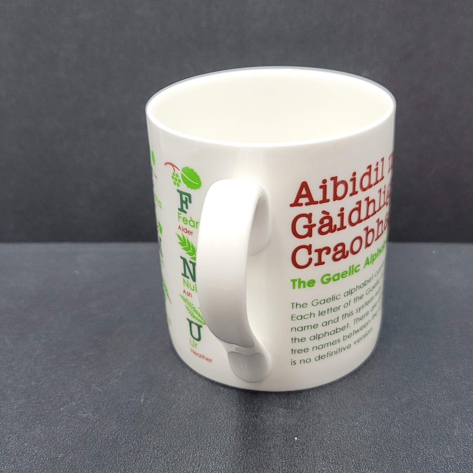 Aros Coffee Mug Cup Gaelic Alphabet Through Trees 3.25"
