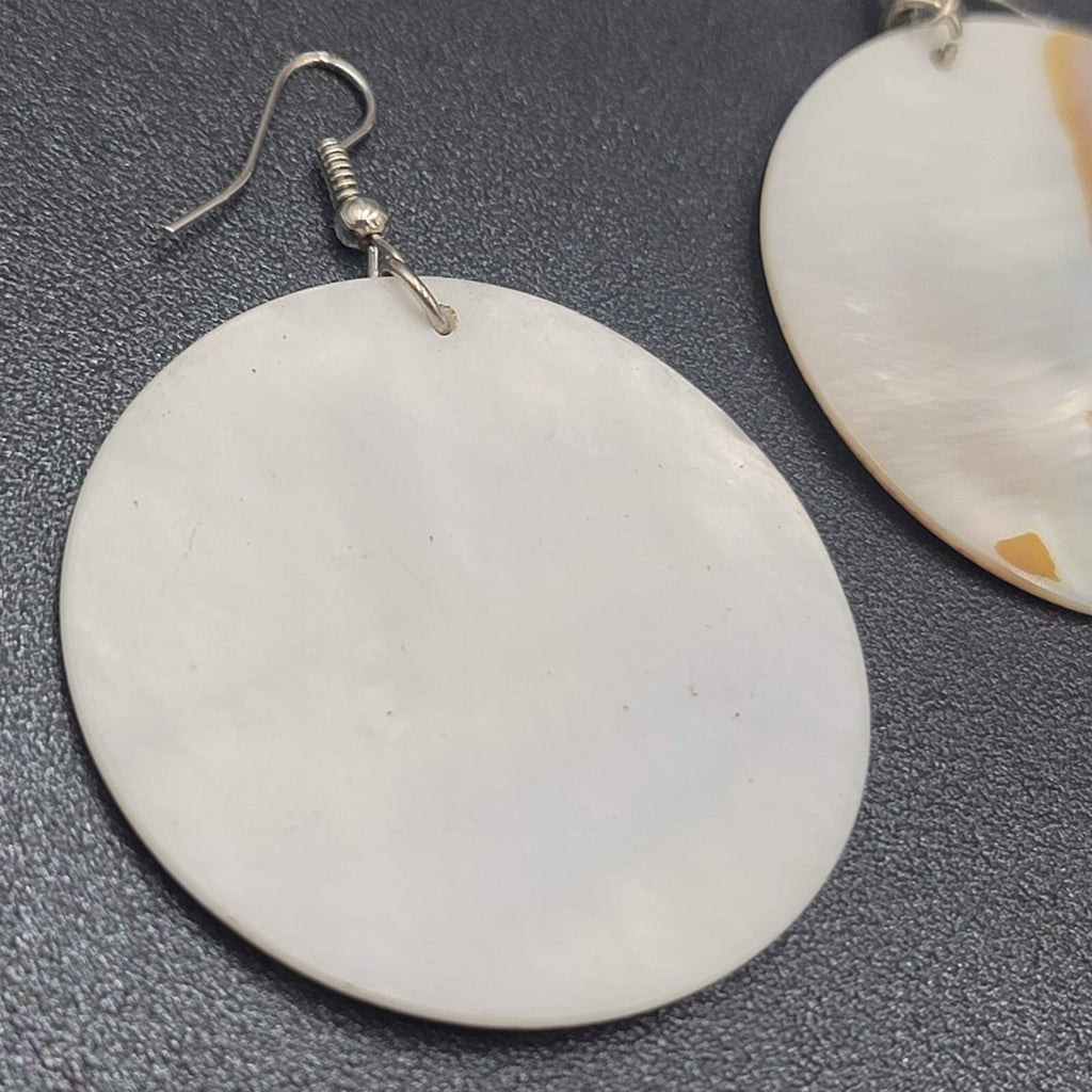 Pierced Earrings Snake Skin Print on Sea Shell 1.75"