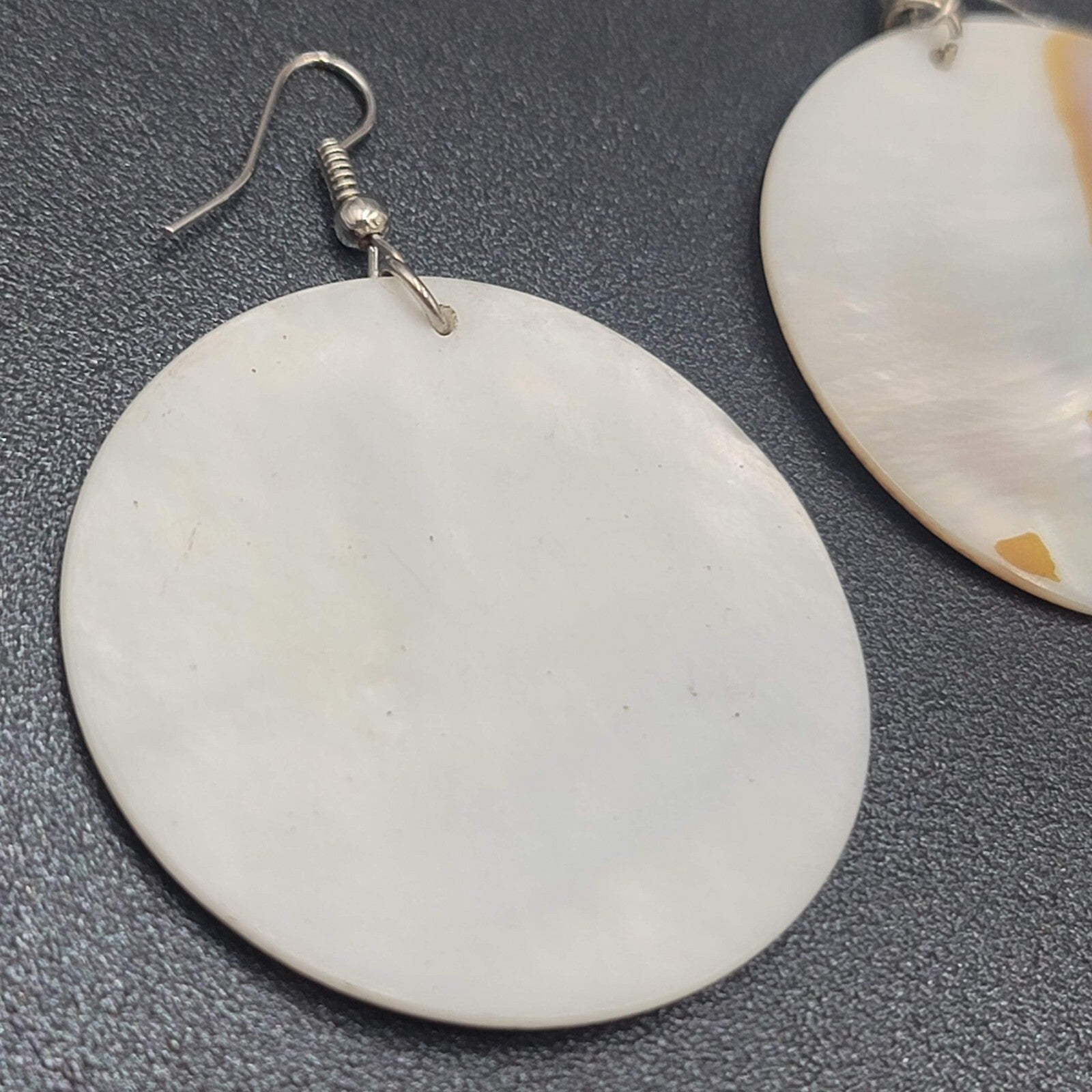 Pierced Earrings Snake Skin Print on Sea Shell 1.75"
