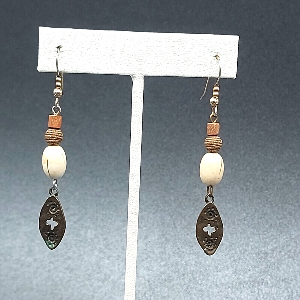 Pierced Earrings Silver tone Dangle Beaded Metal Accent 2"
