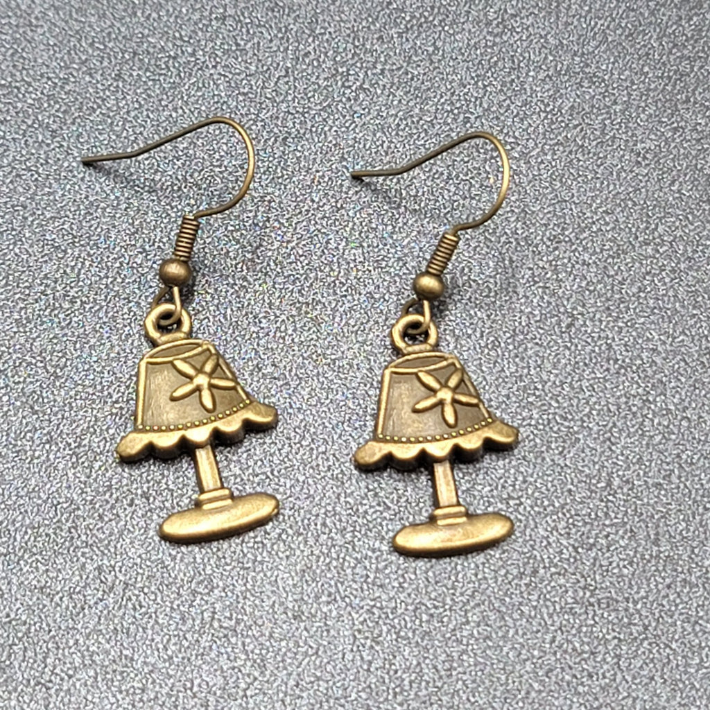 Lamp Pierced Earrings Bronze tone Embossed Dangle 1"