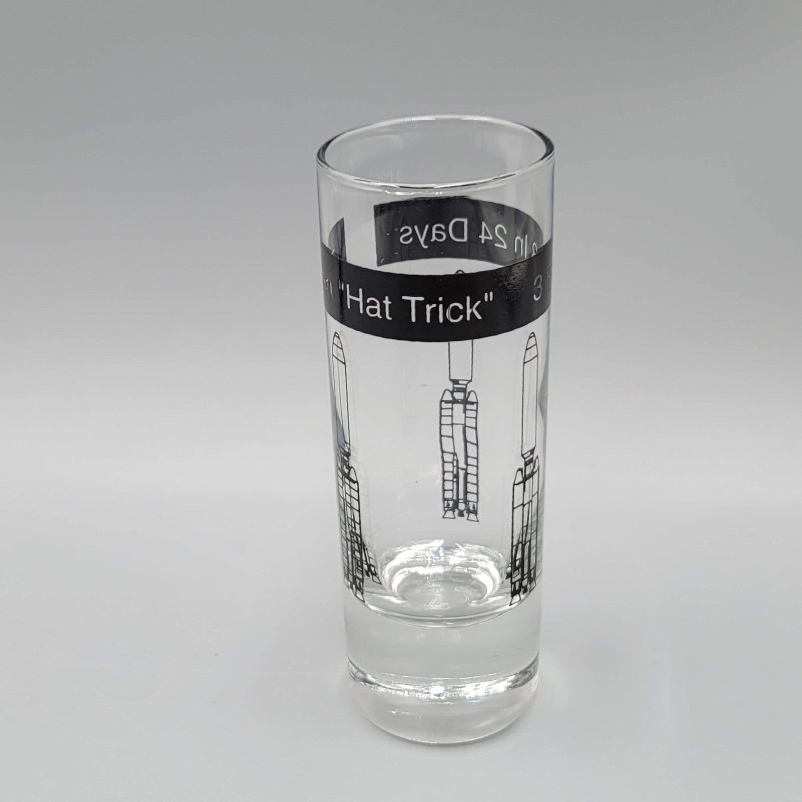 Titan Hat Trick Tall 3 for 3 in 24 Days Shot Glass Shooter NASA Rocket 4 in