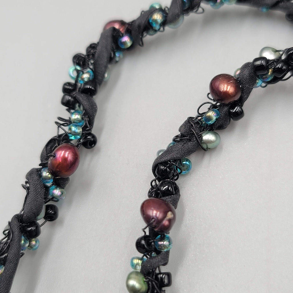 Artisan Heart Pendant Necklace Pearls Glass Bead 20"
