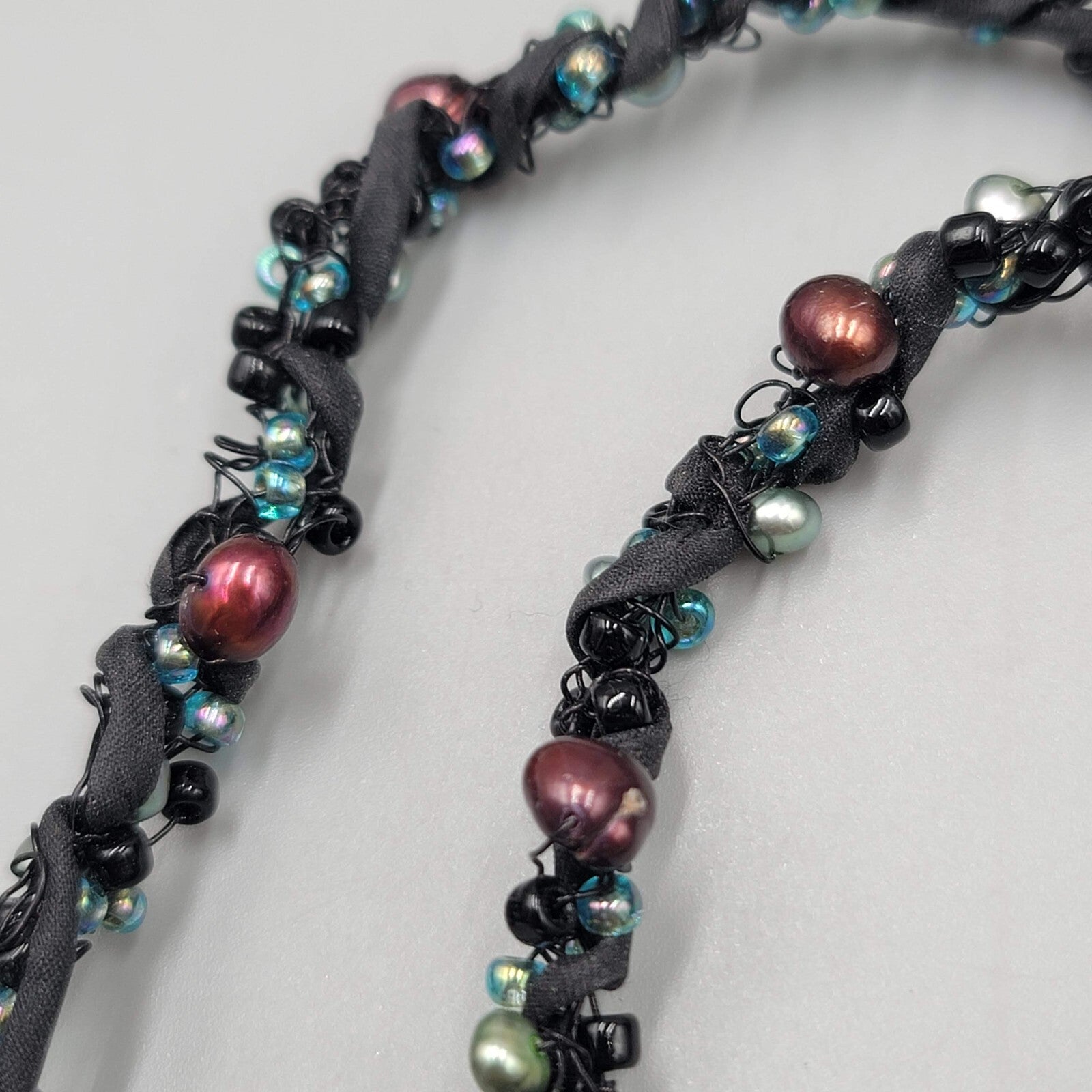 Artisan Heart Pendant Necklace Pearls Glass Bead 20"