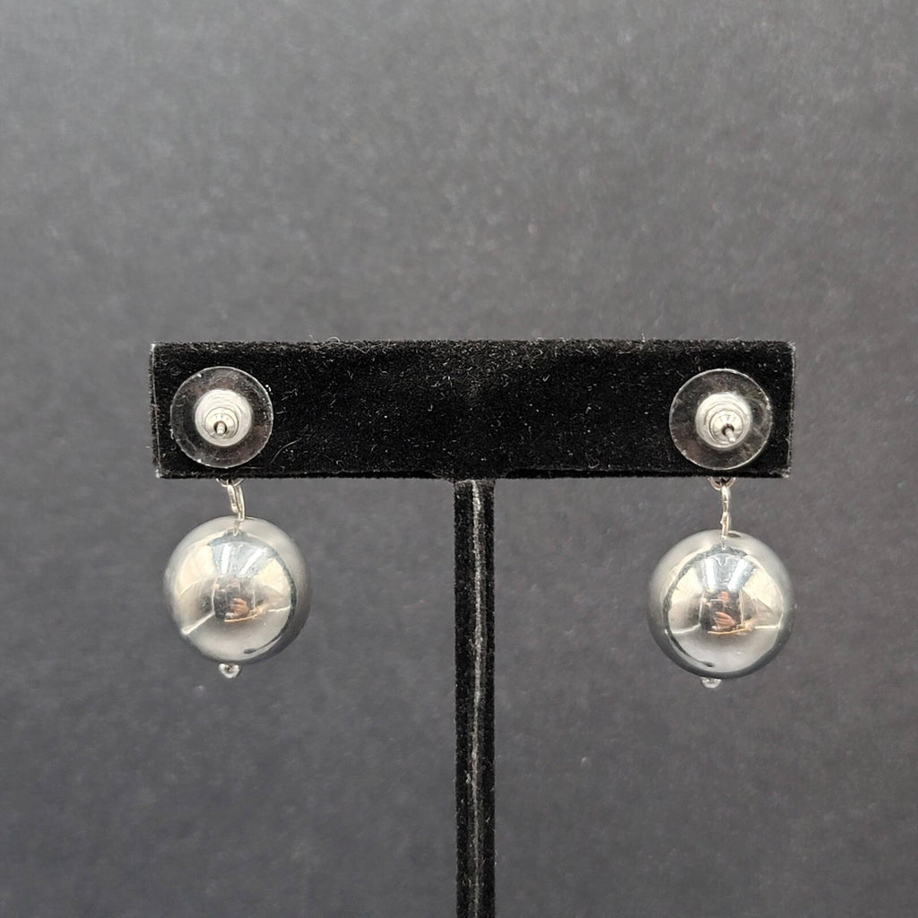 Pierced Earrings Silver tone Bead Dangle  1.25"