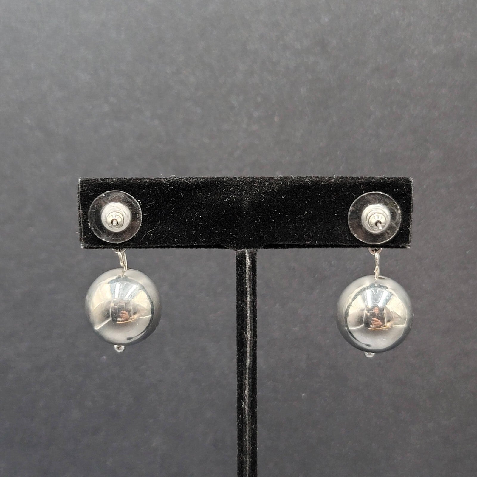 Pierced Earrings Silver tone Bead Dangle  1.25"